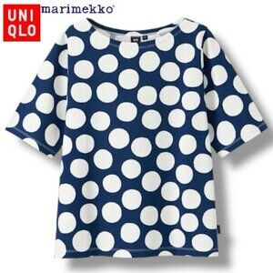 Marimekko Collab w/ Uniqlo Women Navy/White Polka Dot Shirt Boat Neck | Size XS